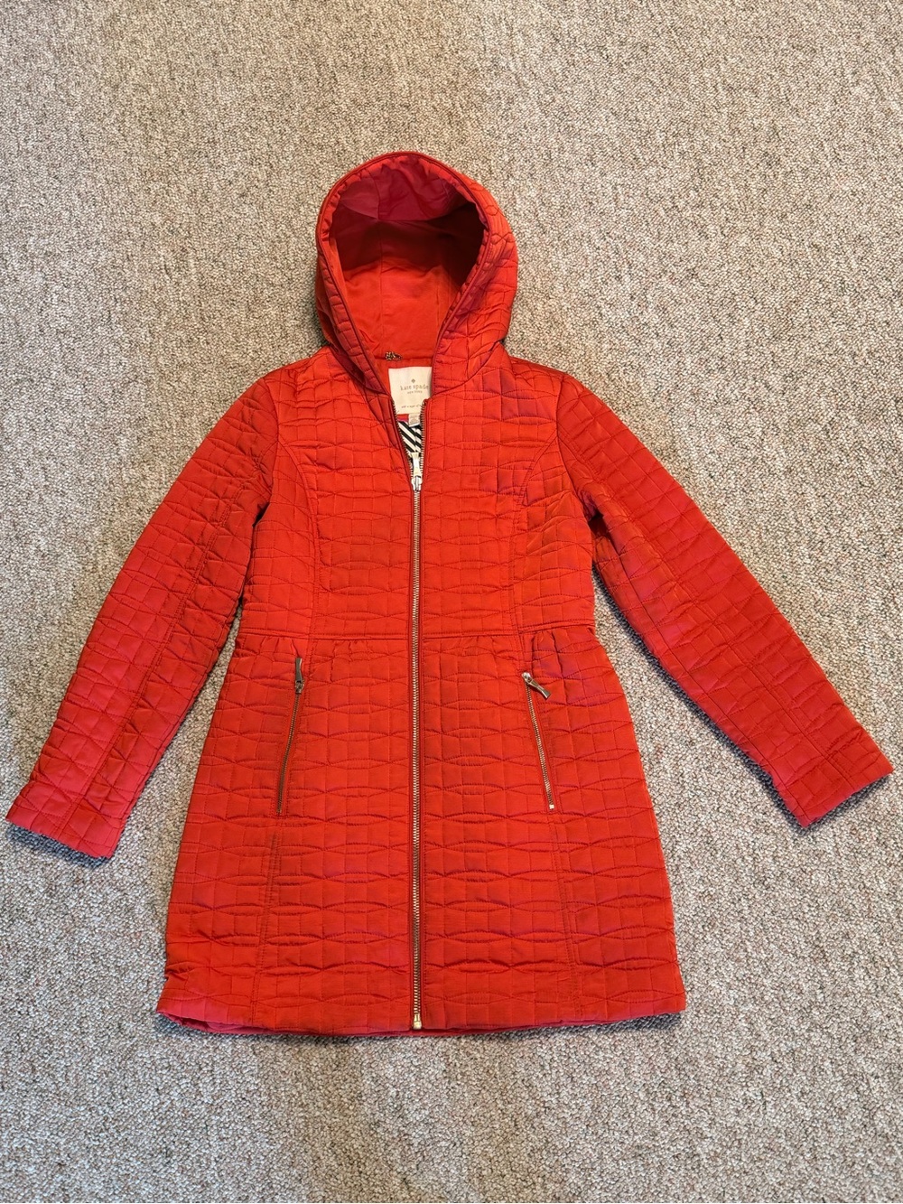 Kate Spade Red Quilted Hooded Coat